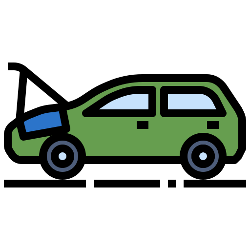 An icon depicting a car with its bonnet up